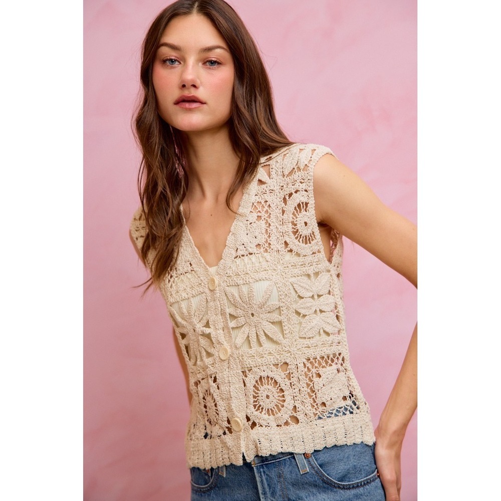 SO ME Summer Crochet Patterned Sleeveless Vest Top - M/L - Picture 7 of 16